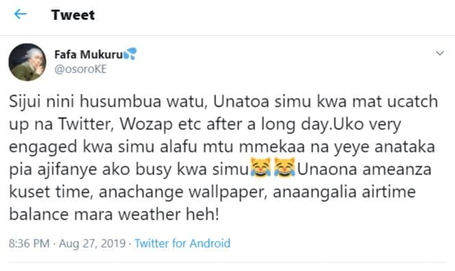 Tweet fafa mukurus osoroke sijui nini husumbua watu unatoa simu kwa mat ucatch u