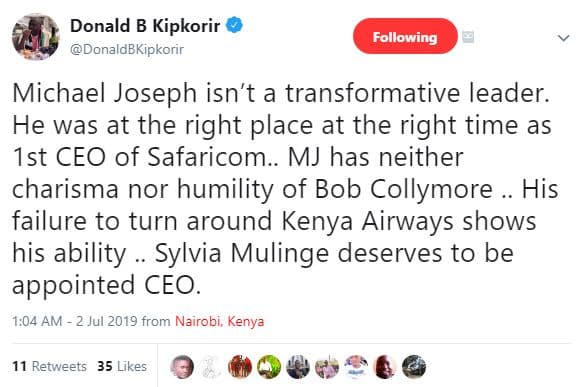 Donald b kipkorir donaldbkipkorir following michael joseph isn't a transformativ