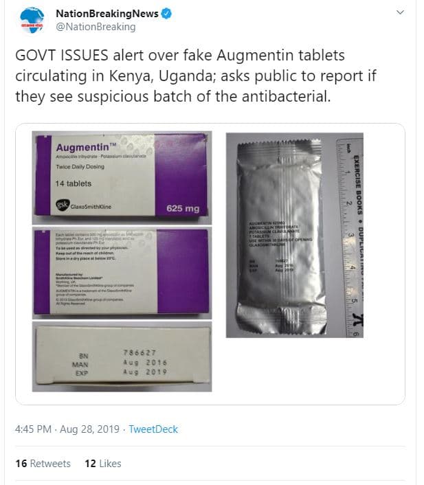 Nationbreakingnews nationbreaking govt issues alert over fake augmentin tablets
