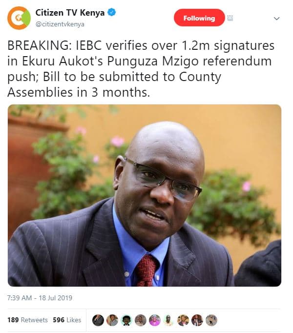 Citizen tv kenya citizentvkenya following breaking iebc verifies over 1.2m signa