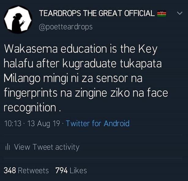 Teardrops the great official poetteardrops wakasema education is the key halafu