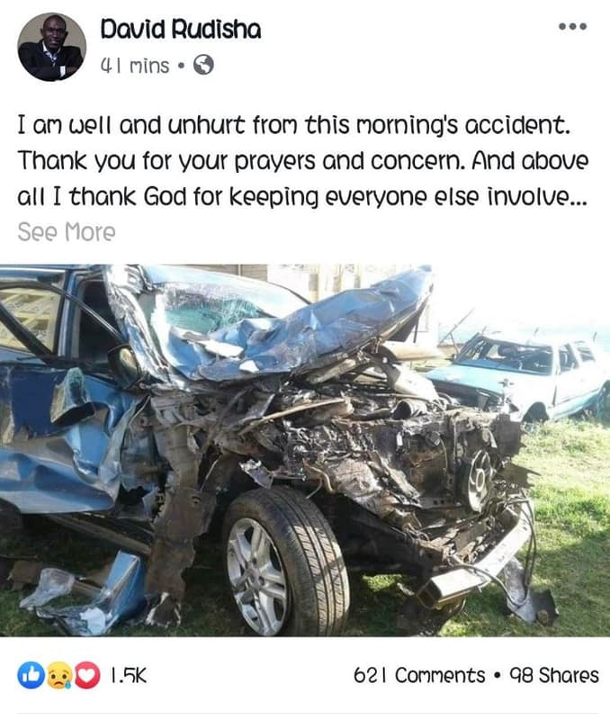 David pudisha 41 nins ian uell and unhurt fror this rorning's accident. thank yo