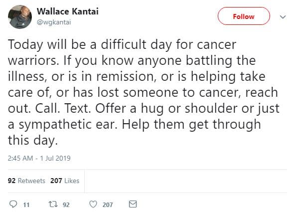 Wallace kantai wgkantal follow today will be a difficult day for cancer warriors