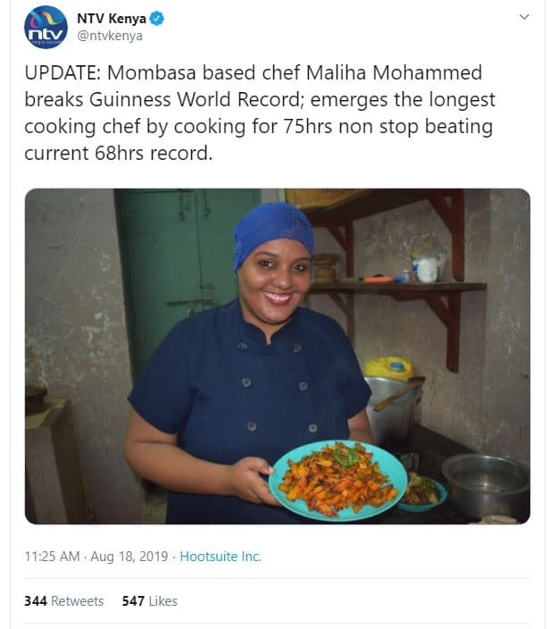 Ntv kenya ntv ntvkenya update mombasa based chef maliha mohammed breaks guinness