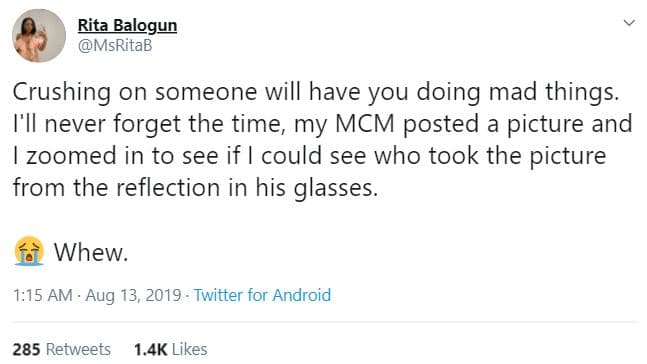 Rita balogun msritab crushing on someone will have you doing mad things. filneve