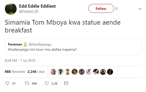 Edd eddie eddiest eddiest_ke follow simamia tom mboya kwa statue aende breakfast