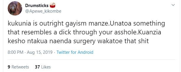 Drumsticks apewe_kikombe kukunia is outright gayism manze unatoa something that