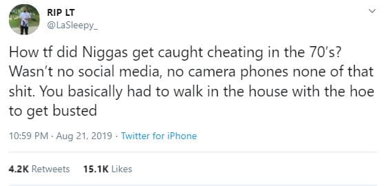 Rip lt lasleepy _ how tf did niggas get caught cheating in the 70's? wasn't no s