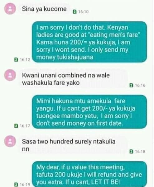 Sina ya kucome 16 10 am sorry dont do that.kenyan ladles are good at 'eating men