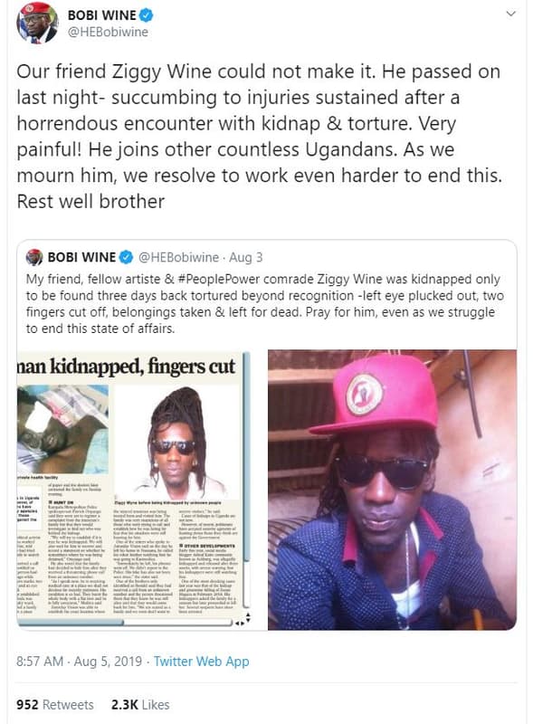 Bobi wine hebobiwine our friend ziggy wine could not make it. he passed on last