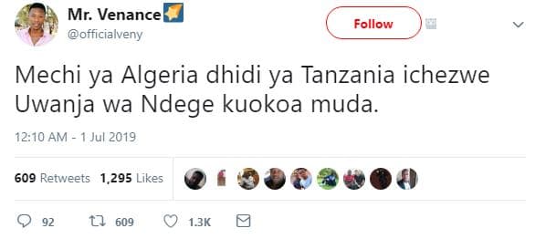 Mr. venance officialveny follow mechi ya algeria dhidi ya tanzania ichezwe uwanj