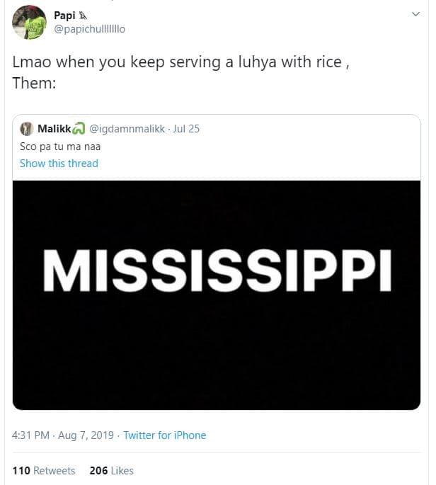 Papi b papichulllllllo lmao when you keep serving a luhya with rice them malikk