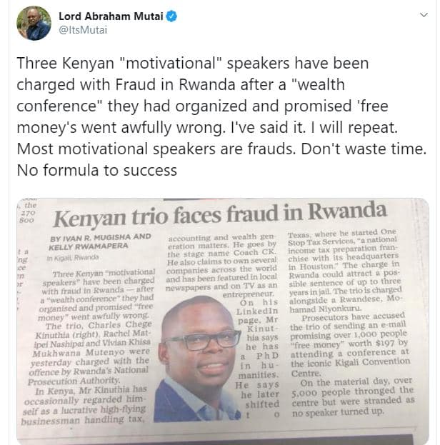 Lord abraham mutai itsmutai three kenyan motivational speakers have been charged