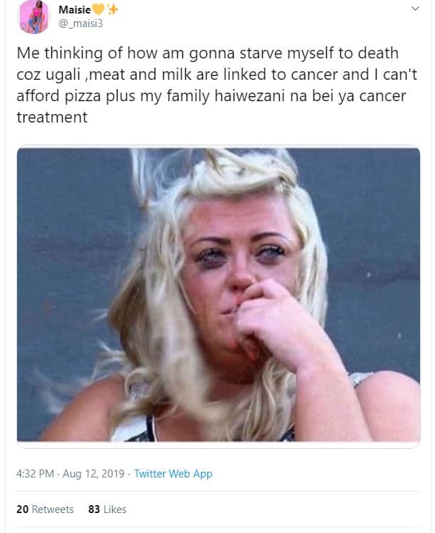 Maisie _maisi3 me thinking of how am gonna starve myself to death coz ugali ,mea