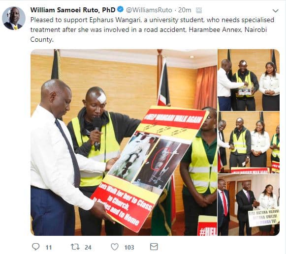 William samoei ruto, phd williamsruto 2om pleased to support epharus wangari, un