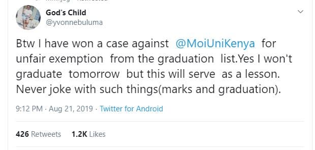 God' child yvonnebuluma btw have won a case against moiunikenya for unfair exemp