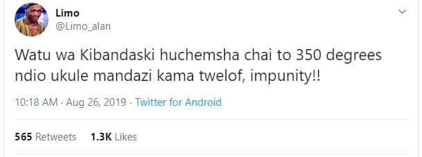 Limo limo_alan watu wa kibandaski huchemsha chai to 350 degrees ndio ukule manda