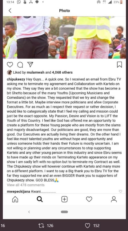 13.14 23 photo liked by mulamwah and 4,068 others chipukeezy hey guys . quick on