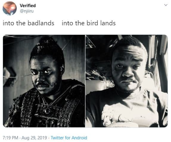 Verified njiru into the badlands into the bird lands 7,19 pm aug 29, twitter for