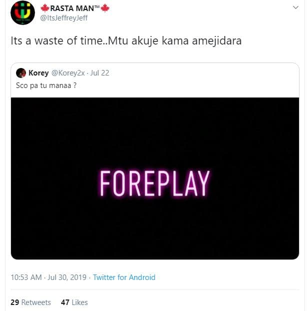 Rasta man itsjeffreyjeff its a waste of time mtu akuje kama amejidara korey kore