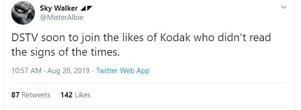 Sky walker misteralbie dstv soon to join the likes of kodak who didn't read the