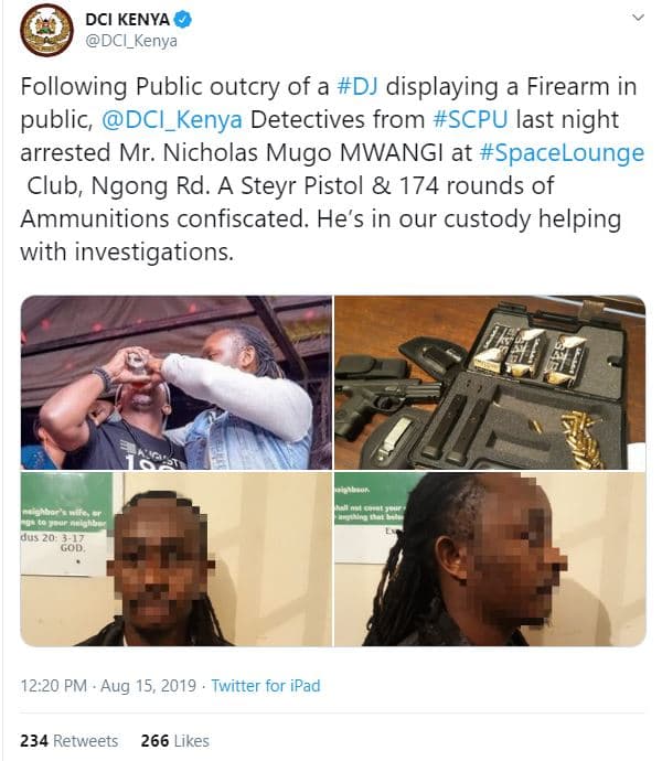 Dci kenya dci_kenya following public outcry of a dj displaying a firearm in publ