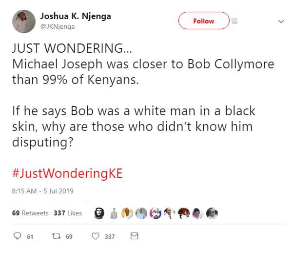 Joshua k. njenga jknjenga follow just wondering. michael joseph was closer to bo