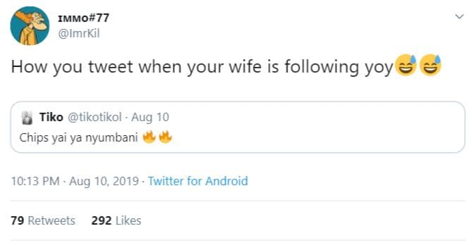 Immo77 imrkil how you tweet when your wife is following yoy tiko tikotikol aug 1