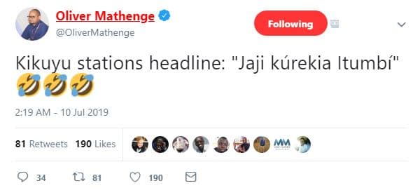 Oliver mathenge olivermathenge following kikuyu stations headline jaji kurekia i