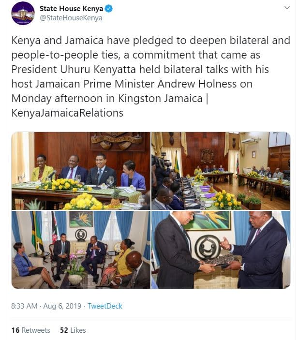 State house kenya statehousekenya kenya and jamaica have pledged to deepen bilat