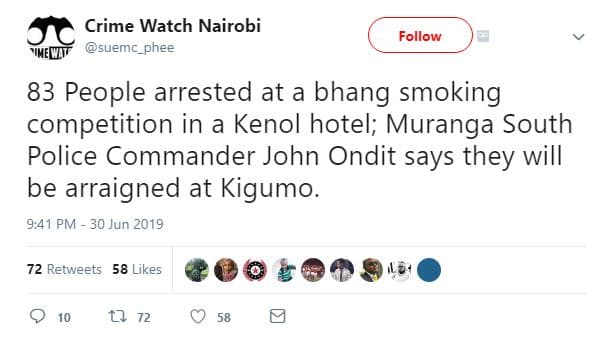 Crime watch nairobi imewt suemc_phee follow 83 people arrested at a bhang smokin