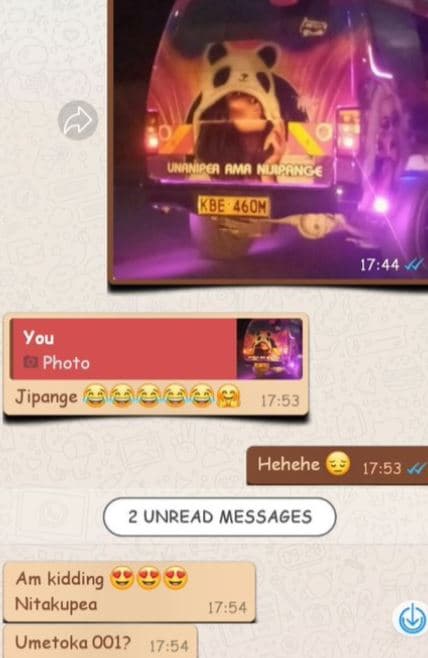 Uanpca ama egoh you photo jipange 17.53 hehehe 17.53 2 unread messages am kiddin