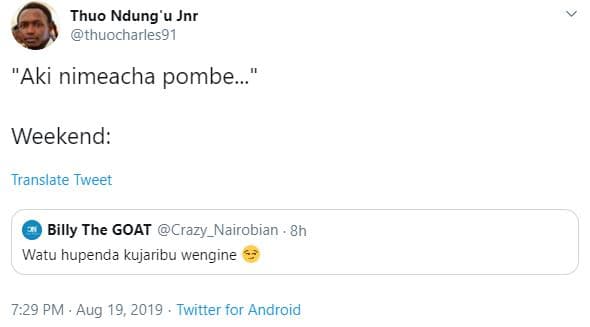 Thuo ndung'u jnr thuocharles91 aki nimeacha pombe weekend translate tweet billy