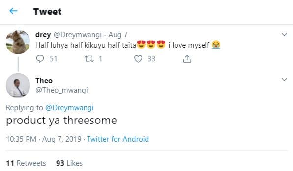 Tweet drey dreymwangi aug half luhya half kikuyu half taita 51 33 love myself th