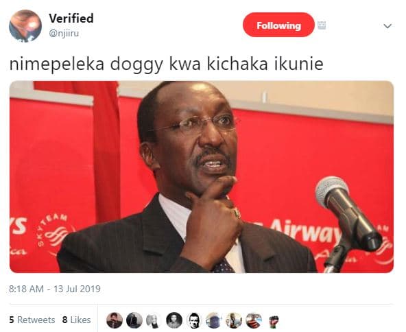 Verified njiiru following nimepeleka doggy kwa kichaka ikunie 5 8.18 am 13 jul r