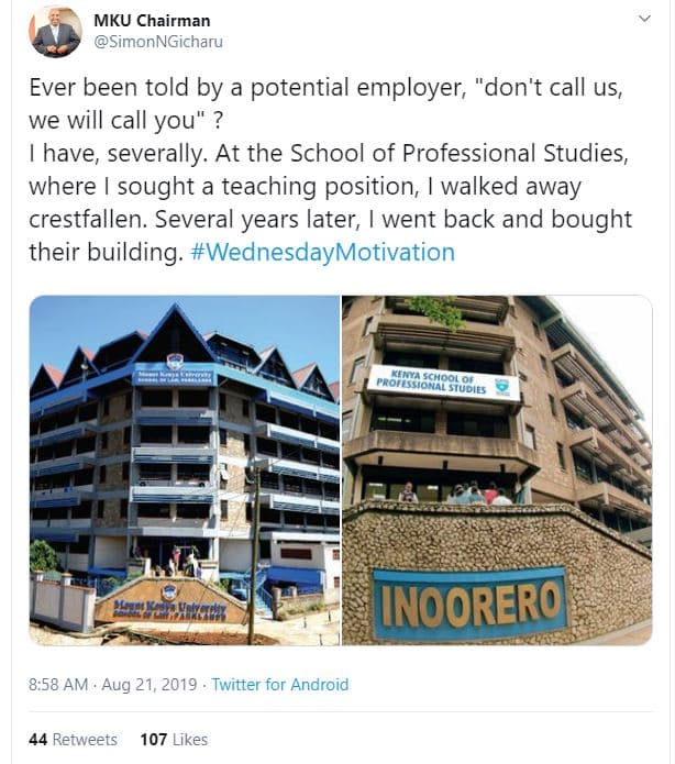 Mku chairman simonngicharu ever been told by a potential employer don't call us,