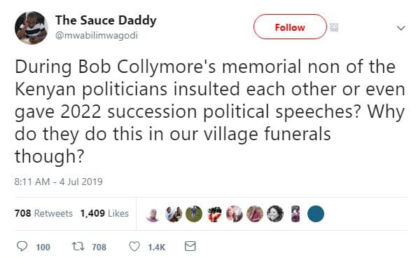 The sauce daddy mwabilimwagodi follow during bob collymore's memorial non of the