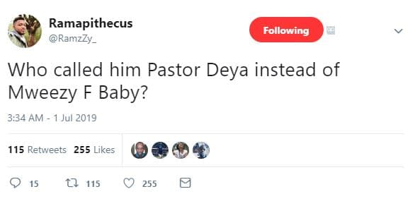Ramapithecus ramzzy _ following who called him pastor deya instead of mweezy f b