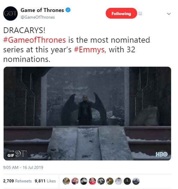 Game of thrones gameofthrones following dracarys! gameofthrones is the most nomi
