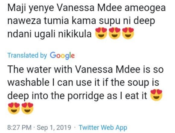 Maji yenye vanessa mdee ameogea naweza tumia kama supu ni deep ndani ugali nikik