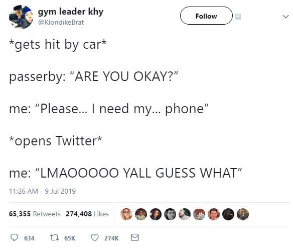 Gym leader khy klondikebrat follow gets hit by car passerby are you okay? me ple