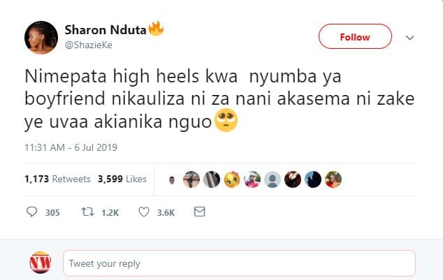 Sharon nduta shazieke follow nimepata high heels kwa nyumba ya boyfriend nikauli