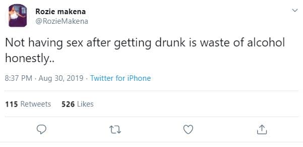 Rozie makena roziemakena not having sex after getting drunk is waste of alcohol