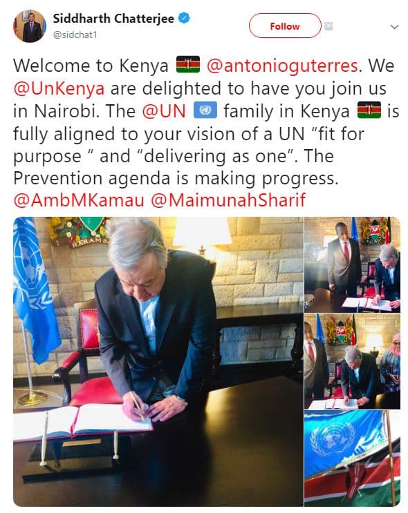Siddharth chatterjee siochat follow welcome to kenya antonioguterres. we unkenya