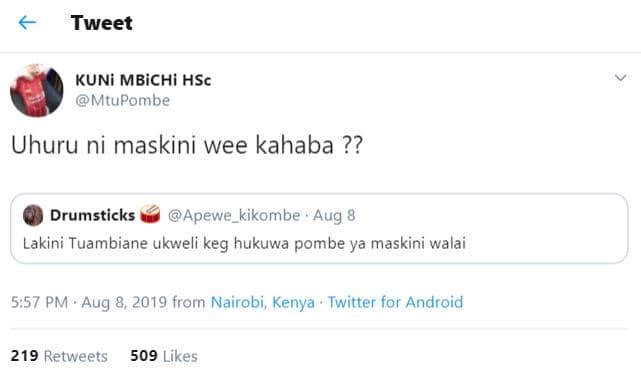 Tweet kuni mbichi hsc mtupombe uhuru ni maskini wee kahaba ?? drumsticks apewe_k