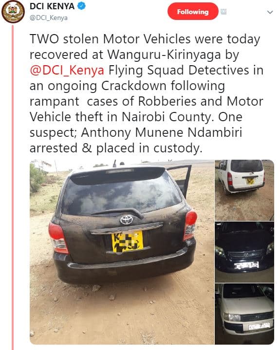 Dci kenya dci_kenya following two stolen motor vehicles were today recovered at
