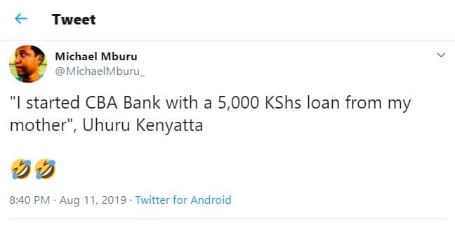 Tweet michael mburu michaelmburu _ istarted cba bank with a 5,000 kshs loan from