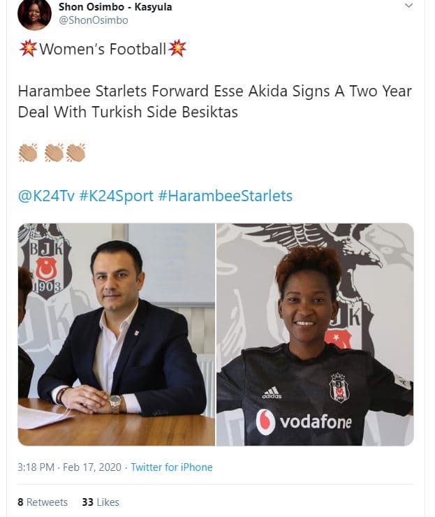 Shon osimbo kasyula shonosimbo women's football harambee starlets forward esse a