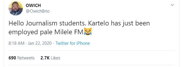 Owich owichbrio hello journalism students. kartelo has just been employed pale m