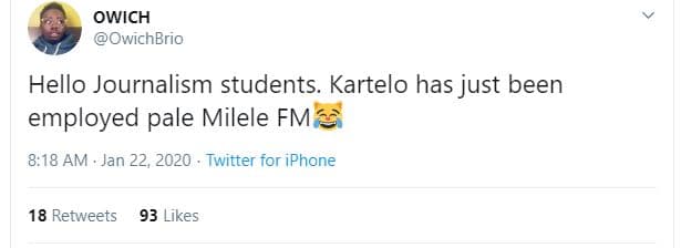 Owich owichbrio hello journalism students. kartelo has just been employed pale m